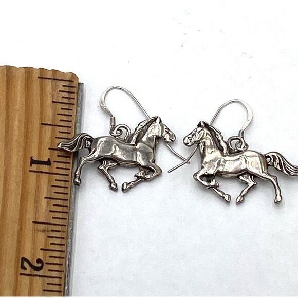 925 GS Sterling Silver Horses Earrings Drops Dangles Large - Picture 12 of 12